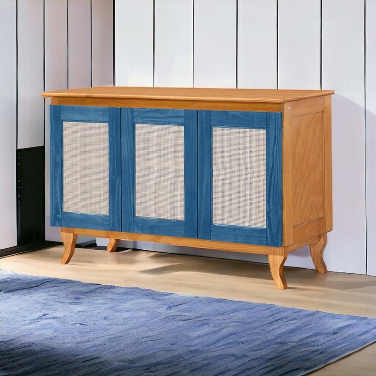 Buffet 03 Portas Deltan 103 Imbuia e Azul Atraente Buffet 03 Portas Deltan 103 Imbuia e Azul Atraente