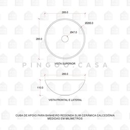 Cuba De Apoio Para Banheiro Redonda Slim Louça Cerâmica 28,5 cm Calcedônia Pingoo.casa - Preto - 5