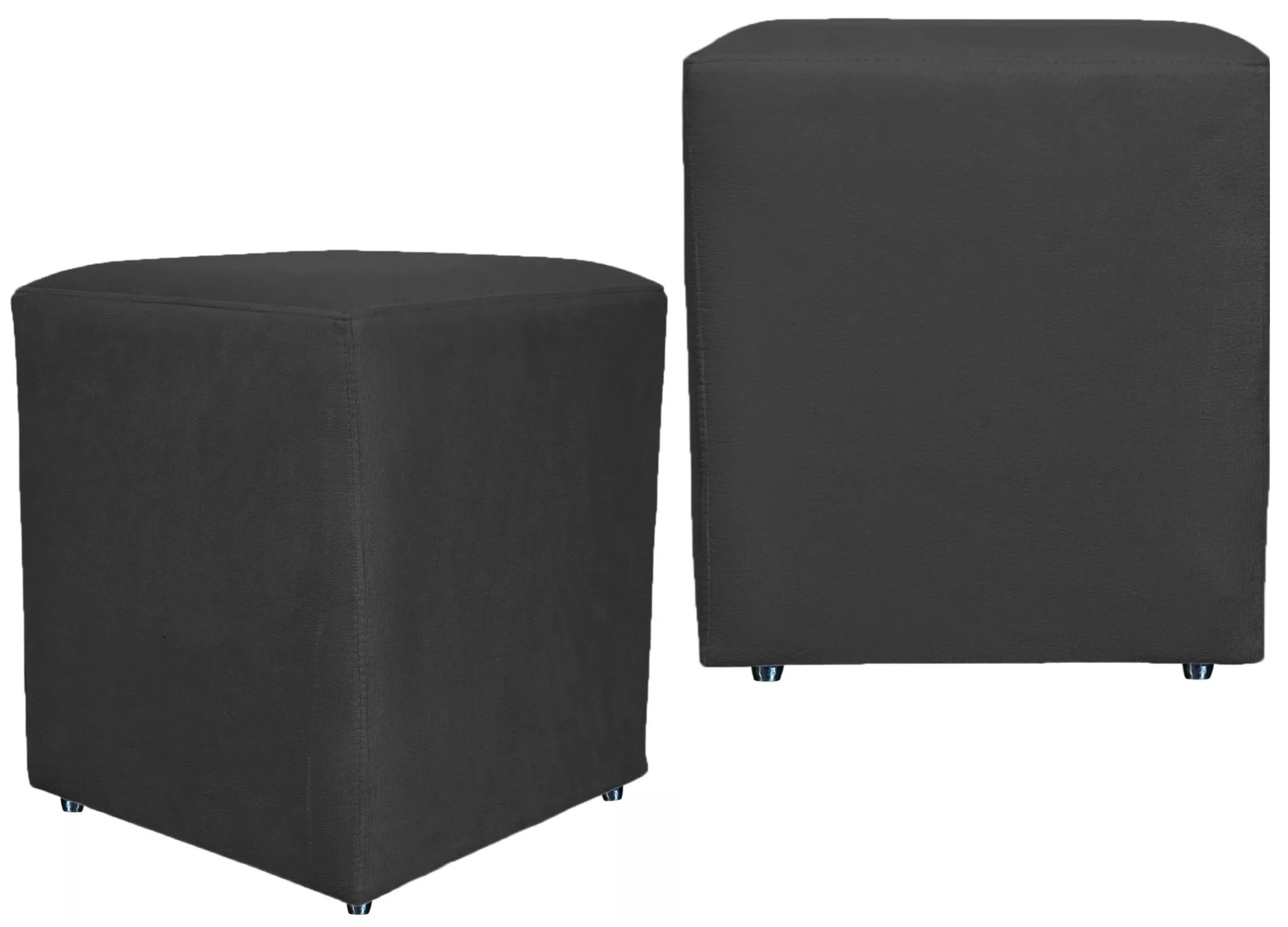 Kit 2 Puffs Quadrado Cubo Banqueta Decorativo Utilize - Preto