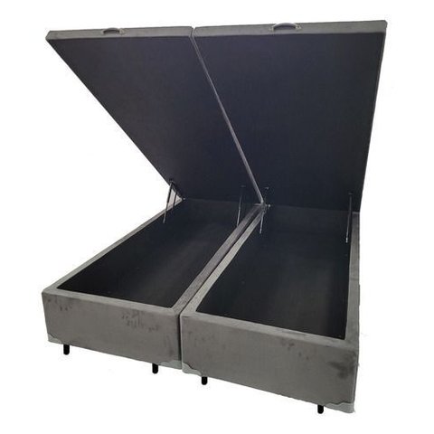 Base Box King com Baú 193x203x42cm Blindada com Pistão Suede Cor Cinza