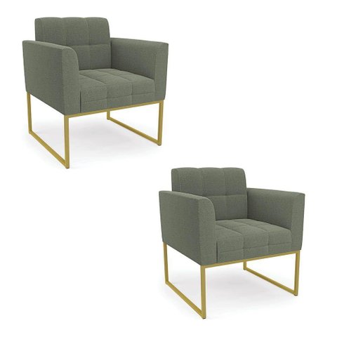 Poltrona Decorativa Industrial Dourado Kit 2 Elisa Bouclê Menta D03 - D'Rossi