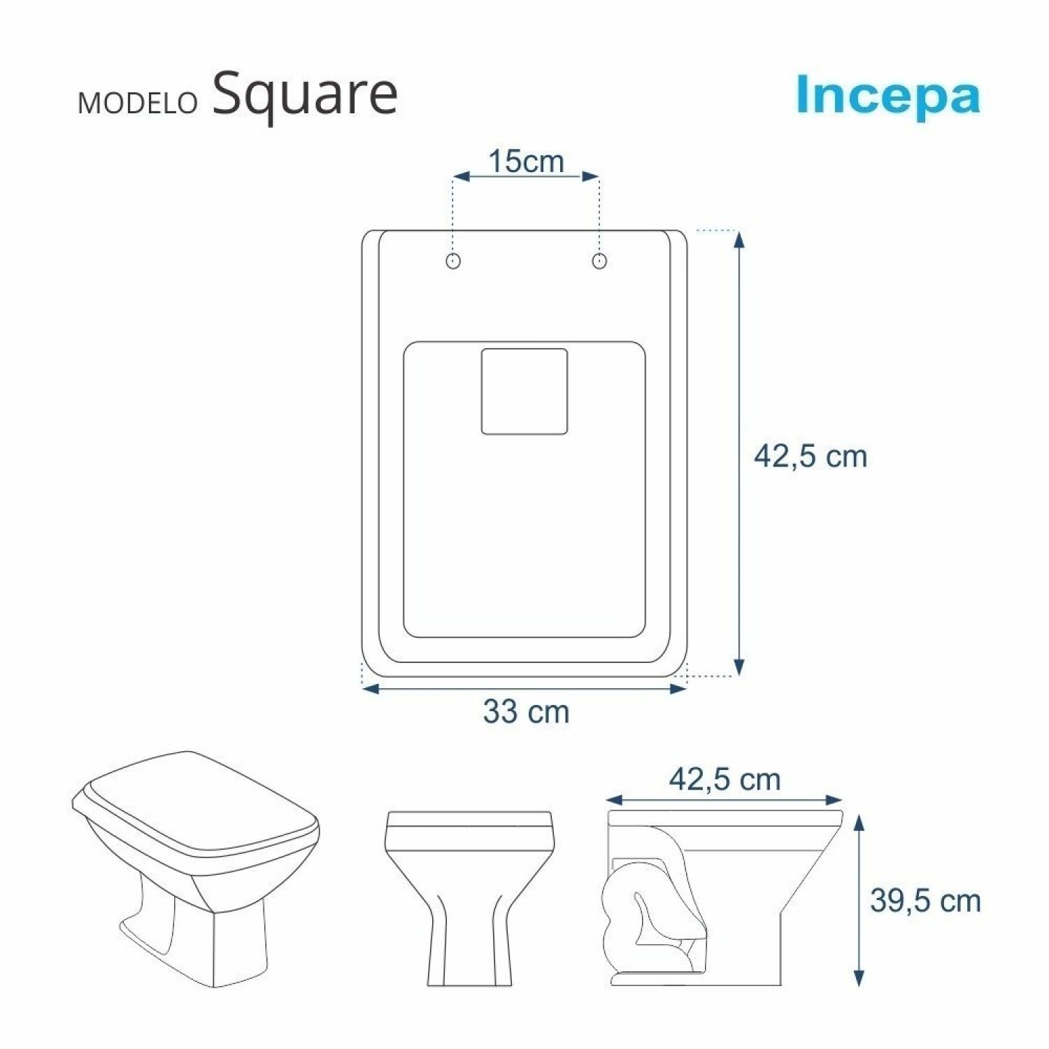 Assento Sanitário Poliéster Para Louça Square (Incepa) Sedile - 2