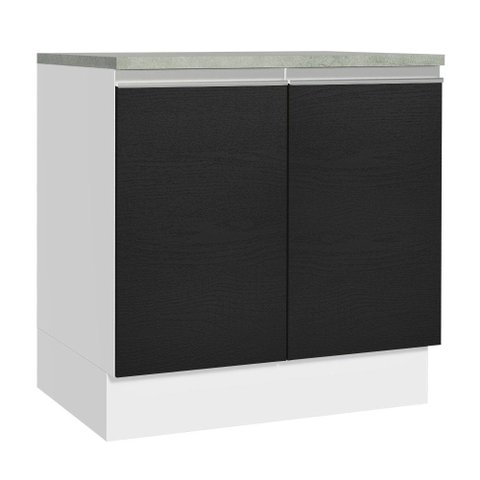 Balcão Armário de Cozinha 80 cm 2 Portas Branco/Preto Glamy Madesa