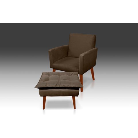 Kit Poltrona Nina com Puff Opala Suede Marrom - Pandora Decor - Casa da Poltrona