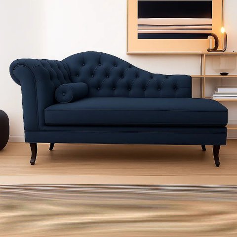 Recamier Divã Larissa 150cm Direito Suede:azul-marinho/liso