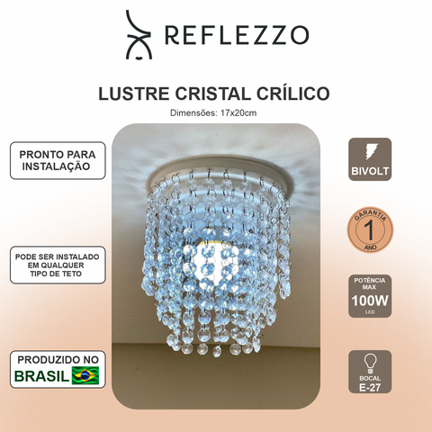 Luminária Cristal Acrilico Redondo Perfeito para o Seu Ambiente - 17 X 20 Cm - Lustres Reflezzo