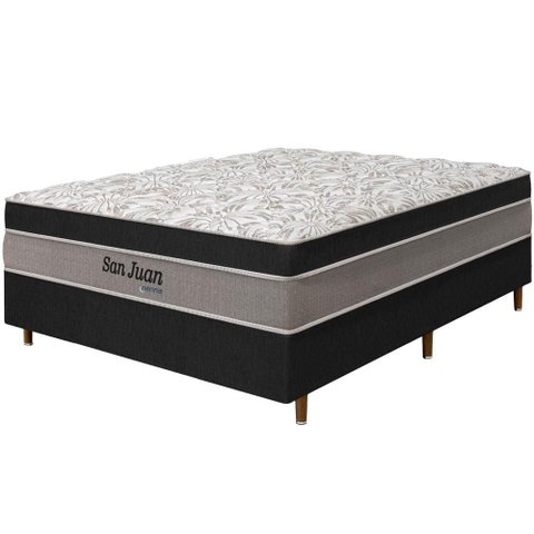 Cama Box Preta + Colchão Casal San Juan Molas Ensacadas Pillow Paparazzi 138x188x72cm