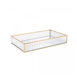 Bandeja de Metal com Espelho Dourada 15cm X 25cm X 4cm - Lyor - 1