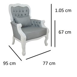 Poltrona Imperador Capitonê Madeira Maciça Branco e Linho Cinza Soberati - 6