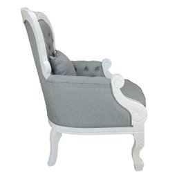 Poltrona Imperador Capitonê Madeira Maciça Branco e Linho Cinza Soberati - 3