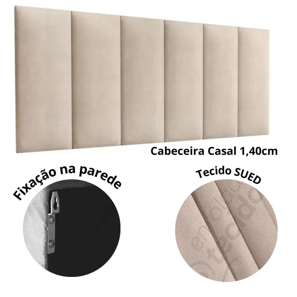 Cabeceira Estofada Casal 1,40cm Areia Sued Pérola Quarto Decoração Lisa - 3