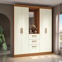 Ver imagem 1 de Guarda-roupa 4 Portas de Bater com Espelho Kappesberg Canela/off White 160cm
