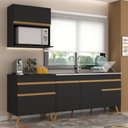 Ver imagem 3 de Armário de Cozinha Compacta 220cm Veneza Multimóveis V2075 Preto/dourado