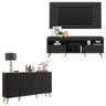 Conjunto Sala de Estar Rack + Painel TV 65" e Aparador Retrô Sofia Multimóveis Preto/Natural - 1