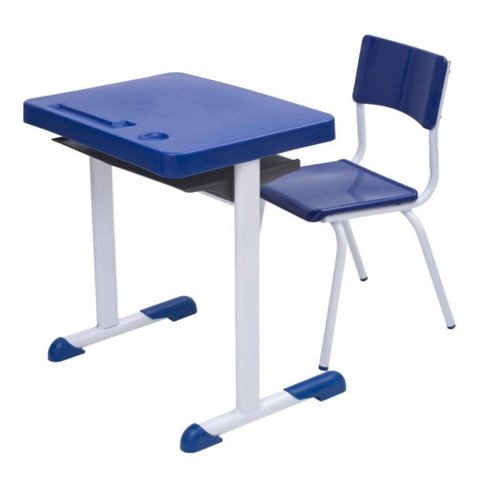 Kit Escolar Individual Azul Mesa e Cadeira Juvenil 06 a 09 Anos