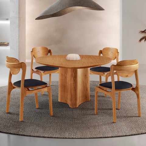 Conjunto Mesa de Jantar Helena Tampo Organico Laminado 4 Cadeiras Celeste Gold Marrom/Preto/Imbuia