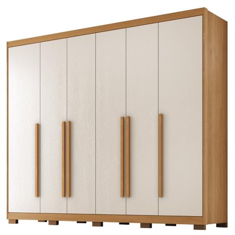 Guarda Roupa Casal 6 Portas 6 Gavetas MDF Platina 236 cm Cinamomo Areia Zanz