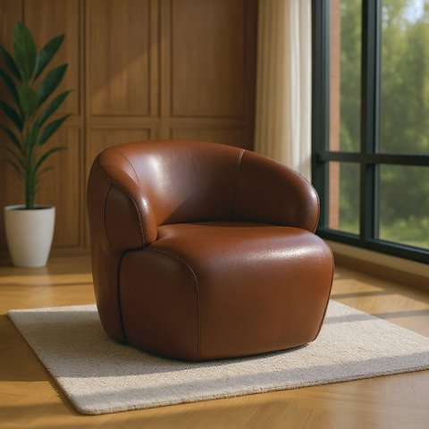 Poltrona de Couro Legítimo Giratória Gana