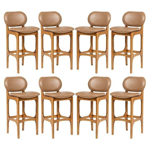 Kit 8 Banquetas Alta Estofada Rafine Madeira Castanho Impermeável Marrom