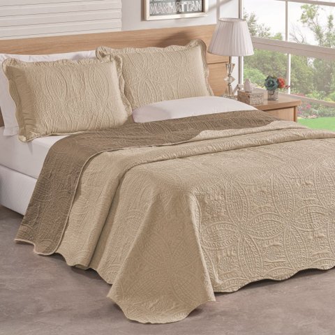 Colcha Casal Padrão Bouti dupla Face 03 Peças - Cáqui