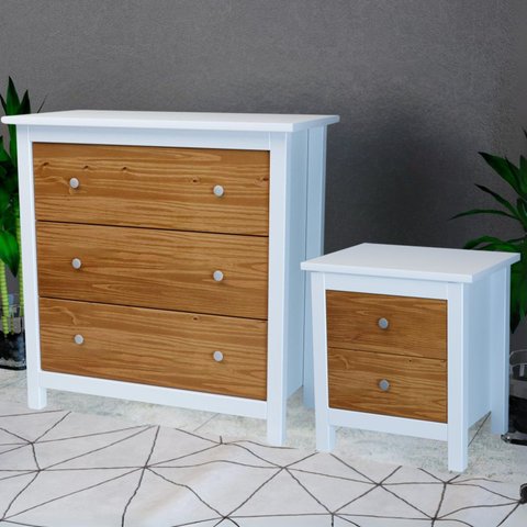 Cômoda para Quarto 5 Gavetas Madeira Maciça Amélia Branco/Pinus Cera