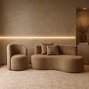 Ver imagem 1 de Conjunto 01 Poltrona + Sofá Curvo Orgânico Nature Gaia Boucle Cappuccino - Montanaris Decor