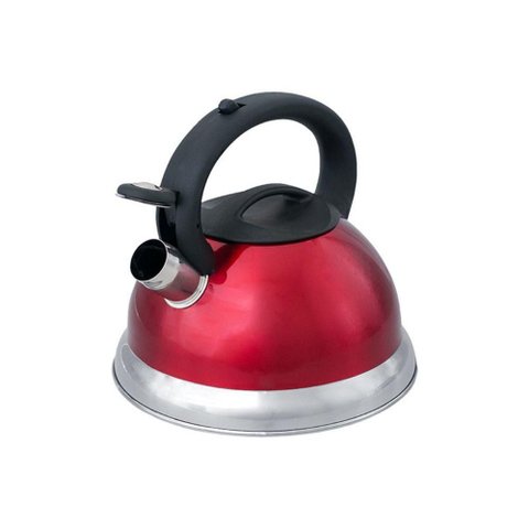 Chaleira em Inox com Apito e Fundo Duplo À Indução Vermelha