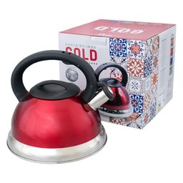 Chaleira em Inox com Apito e Fundo Duplo À Indução Vermelha - 4