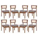 Ver imagem 1 de Kit 8 Cadeiras de Jantar Portugal Madeira Maciça Encosto Rattan Linho Cinza Imbuia Rafine Decor