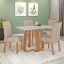 Ver imagem 1 de Conjunto Sala de Jantar Mesa 120x80cm Tampo Vidro/mdf 4 Cadeiras Linho Bege Amendoa Clean/off White