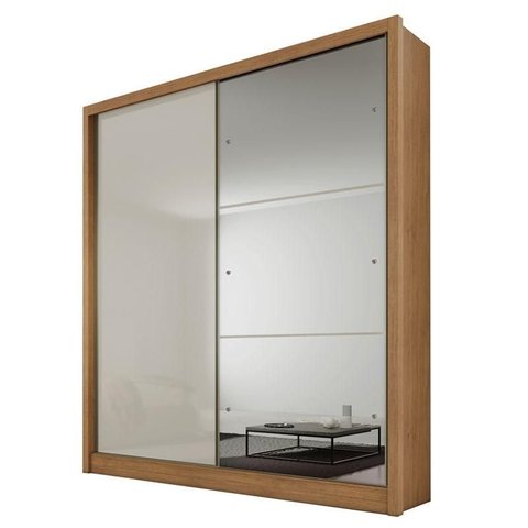 Guarda Roupa Solteiro Dante 2 Portas Cumaru 25 Fendi com Nicho e Espelho – Novo Horizonte