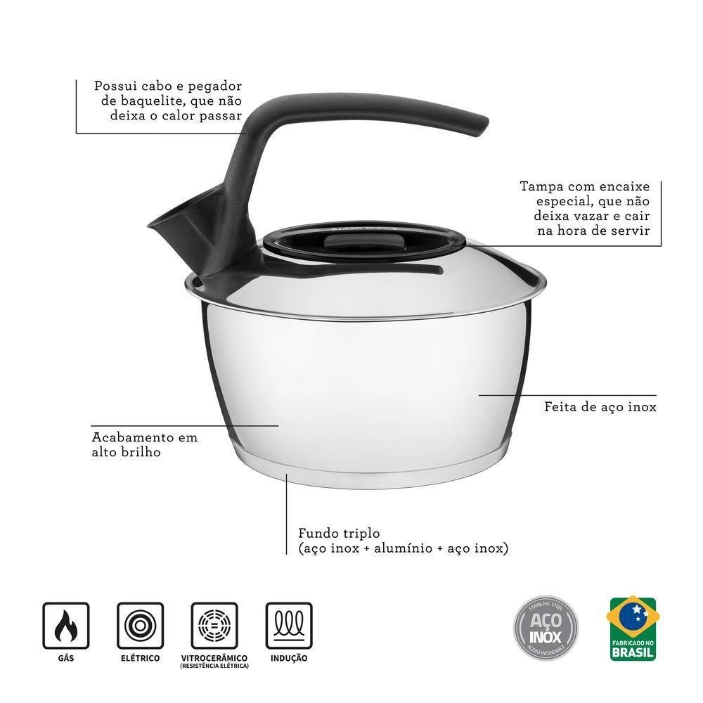 Chaleira Tramontina 1,5 Litros em Aço Inox com Fundo Triplo - 9