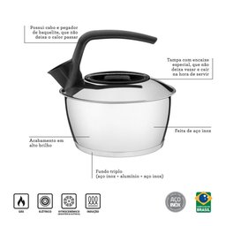 Chaleira Tramontina 1,5 Litros em Aço Inox com Fundo Triplo - 9