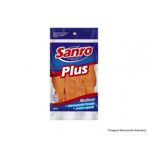 Luva Latex Sanro Forr Plus Laranja C G Blister C/10pcs