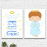 Kit 2 Quadros Infantis Anjo Da Guarda Azul 45x34cm:Madeira preta - 2