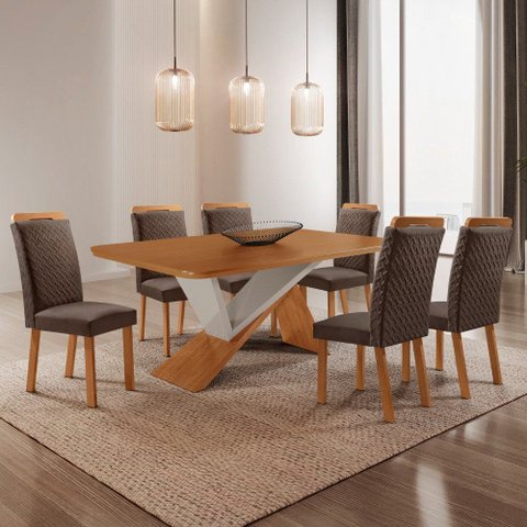 Mesa de Jantar Yasmin 180 cm Tampo MDF Laminado Canto Copo com 6 Cadeiras Aline
