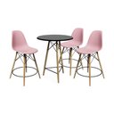 Ver imagem 1 de Conjunto Mesa Bistrô Eames Eiffel Preta Com 3 Banquetas Rosas De Madeira - Cor: Preto