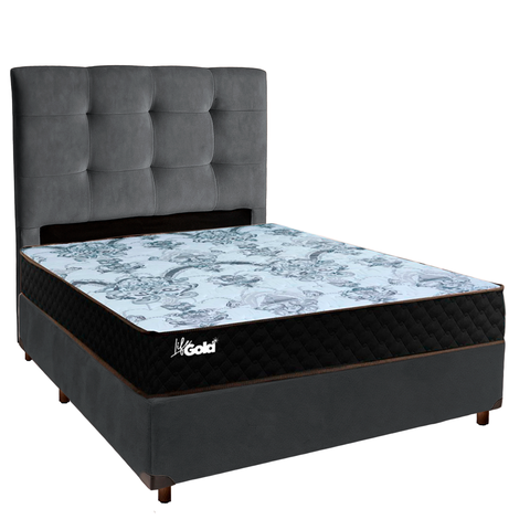Kit Cama Box + Cabeceira + Colchão Casal Molas Ensacadas - Life Gold - Paropas