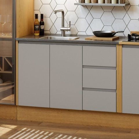 Balcão 120cm 2PTS 3GAV c/ Rodapé s/Tpo Áurea Cinamomo/Fendi