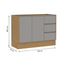 Ver imagem 4 de Balcão 120cm 2PTS 3GAV c/ Rodapé s/Tpo Áurea Cinamomo/Fendi