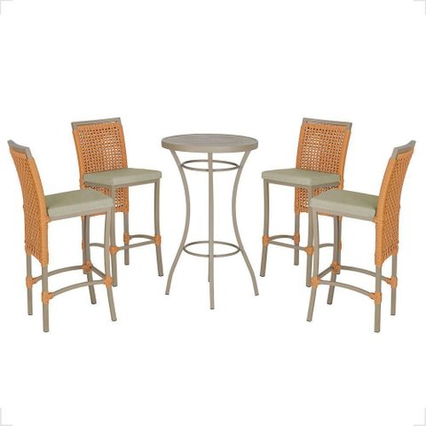 Mesa Bistrô e 4 Banquetas Roma Fendi Corda Estofado 7 Trama Terra Cota