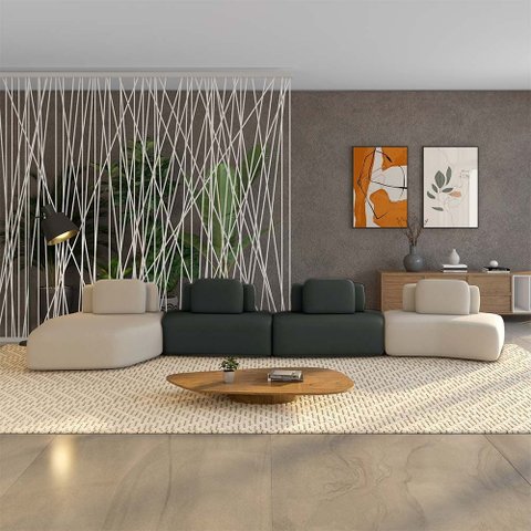 Sofá Ilha Sala de Estar Dakota 4 Módulos 626cm Encostos Almofadas Soltas Veludo Bege/cinza G33 - Gra