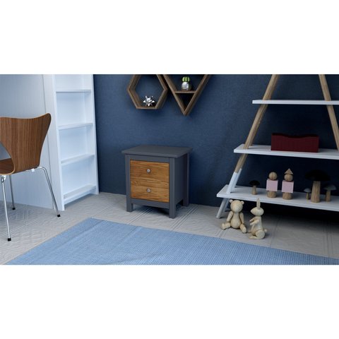 Conjunto Mesa de Cabeceira 2 Gavetas Cinza