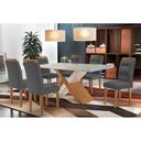 Ver imagem 1 de Conjunto: Mesa de Cozinha Imperatriz Tampo Madeirado C/ Vidro Canto Reto 180x90cm e 6 Cadeiras