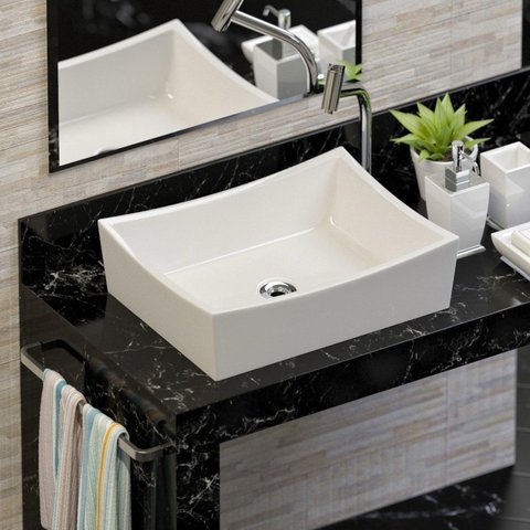 Cuba Sobrepor Banheiro Mármore Sintético Napoli Branco 42x33cm