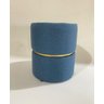 Puff Banqueta Redondo Luxo Cinta Dourada Decorar Sala Moveis (linho Azul) - 1