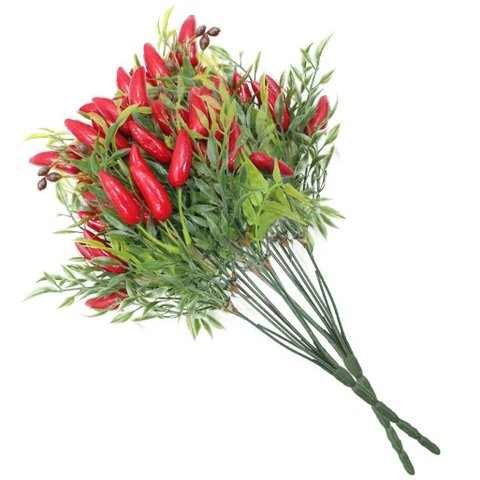 Kit 2 Ramos Artificial Planta Arranjo Pimenta Decoração 45cm