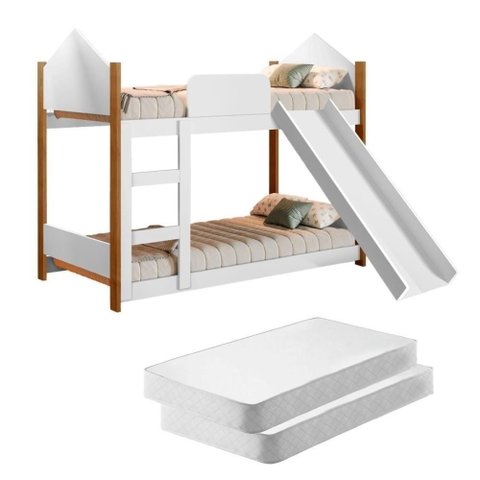 Beliche Infantil Casinha Alice com Escorregador MDF-MDP Branco Gabrielli Móveis