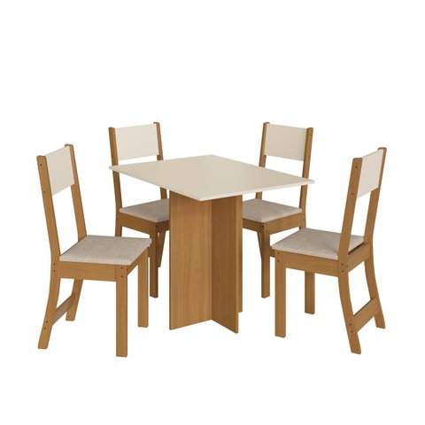 Mesa Talita com 4 Cadeiras Freijo/off White com Assento em Linho - Indekes