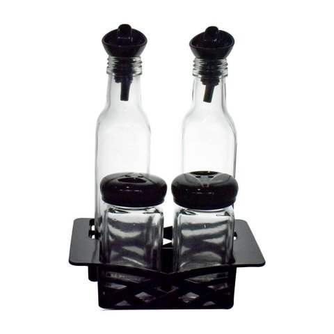 Jogo de Galheteiro de Vidro e Porta Condimento 4 Peças - Casambeinte